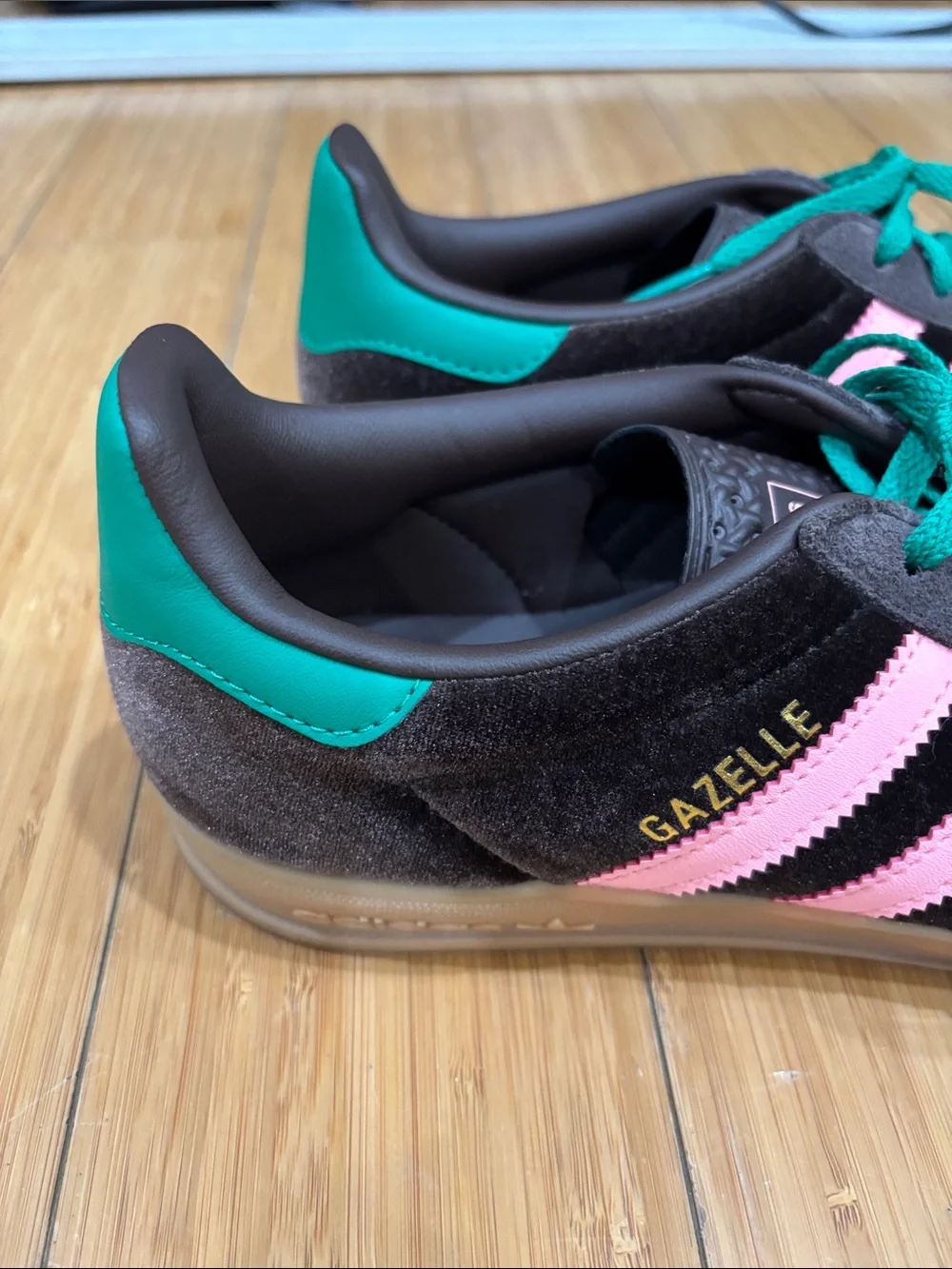 adidas Women's Black Sneakers with Pink Stripes and Green Laces